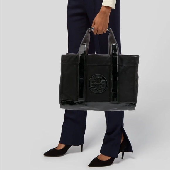 Tory Burch Handbags - Tory Burch Large Nylon / Patent / Canvas Tory Tote in Black / Gold Hardware